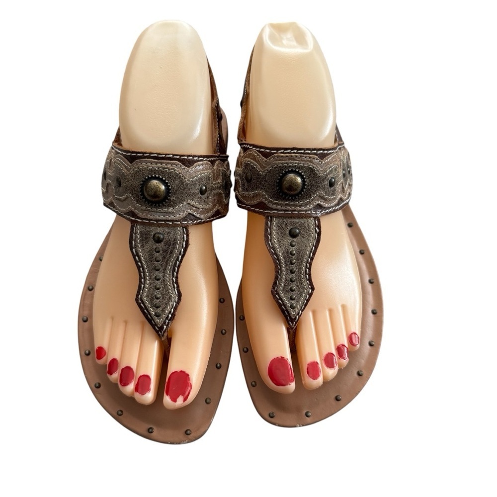 Ariat Brown Leather Thong Sandals Sz 6 Adjustable Studded Boho Festival Western‎